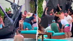 Terrifying scene unfolds as metal cabana frame crashes into packed casino pool area Melbourne Accountant